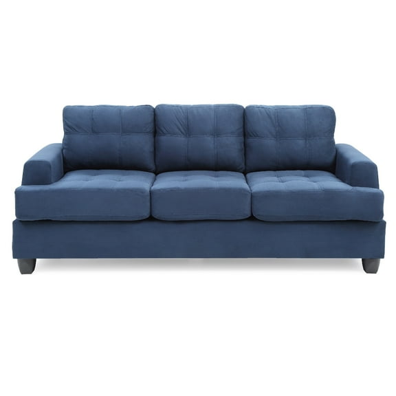 Contemporary Home Living Tufted Microsuede Square Arm Straight Sofa - 79" - Navy Blue