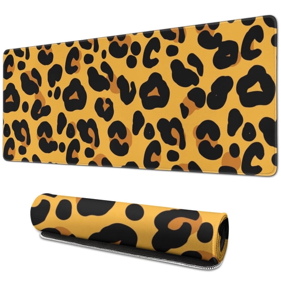 Long Mouse Pads for Desk,Yellow and Black Of Leopard Print Desk Mats on Top Of Desks, Desk Mouse Pad Extra Large with 3mm Non-Slip Base and Stitched Edge for Gaming,Office,Work,Home 31.5"x11.8"