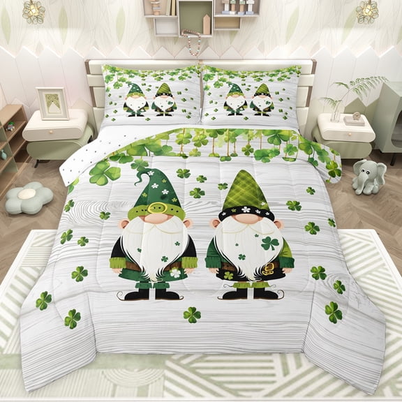 Feelyou Teens Gnome Shamrock Twin Comforter Sets, Grey Rustic Lodge Bedding Set, 2 Pieces