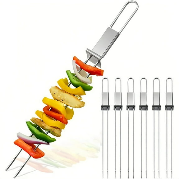 10-Pack 13" Stainless Barbecue Skewers,  Steel Grilling Skewers with Slider, Reusable Metal BBQ Shish Kabob Skewers Sticks