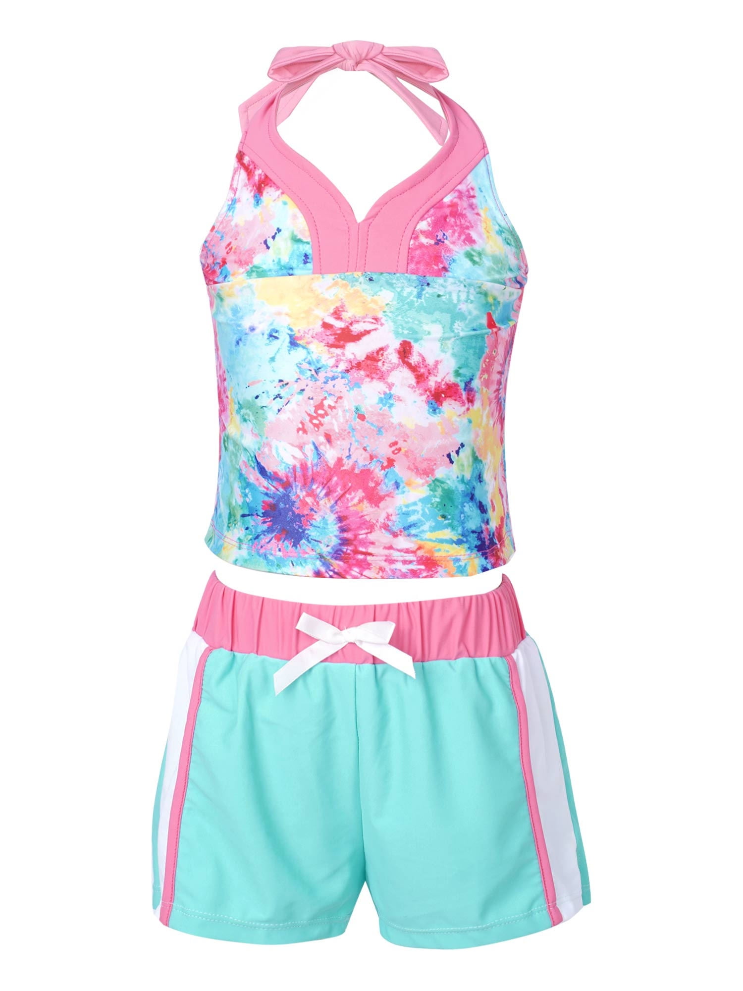 YiZYiF Girls 3Piece Tie Dye Swimsuit Halter Neck Top with Briefs