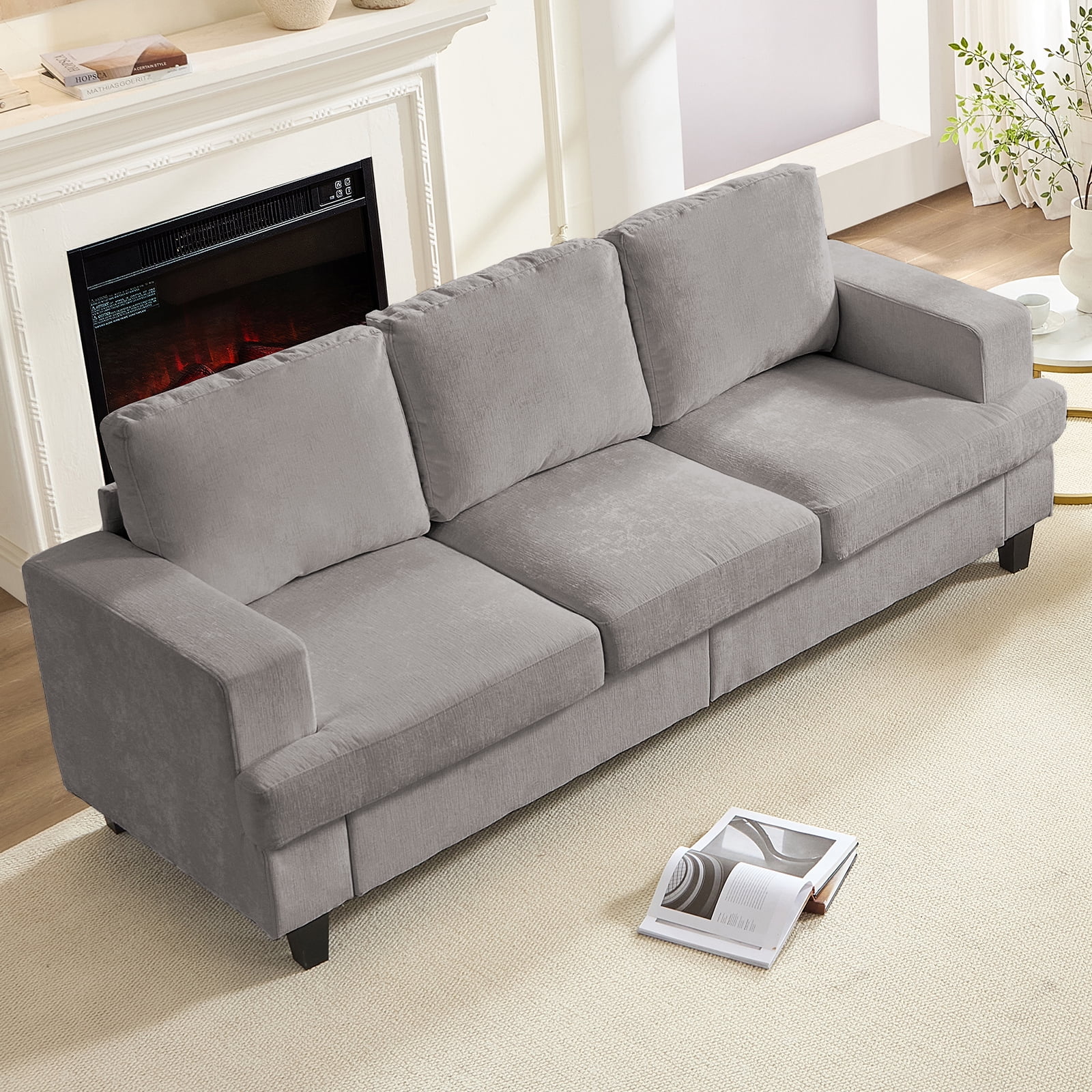 Puremind 3 Piece Living Room Furniture Sets, Sofa and Loveseat Set with Armchair, Chenille Sectional Couches and Sofas Sets for Apartment/Small Spaces, Light Gray