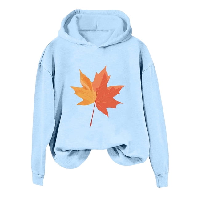 WEAIXIMIUNG Ensembles de Chandails en Molleton Raccourcis pour Femmes, Mode Hiver, Imprimé Feuille d'Érable à Capuche