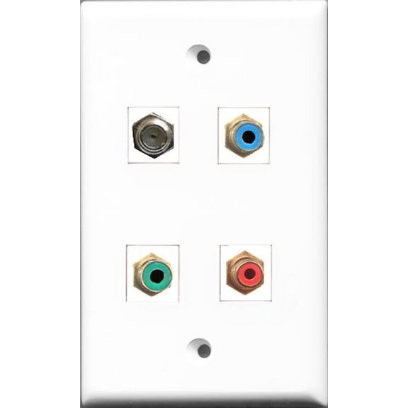 RiteAV 1 Port RCA Red and 1 Port RCA Green and 1 Port RCA Blue and 1 Port Coax Cable TV- F-Type Wall Plate