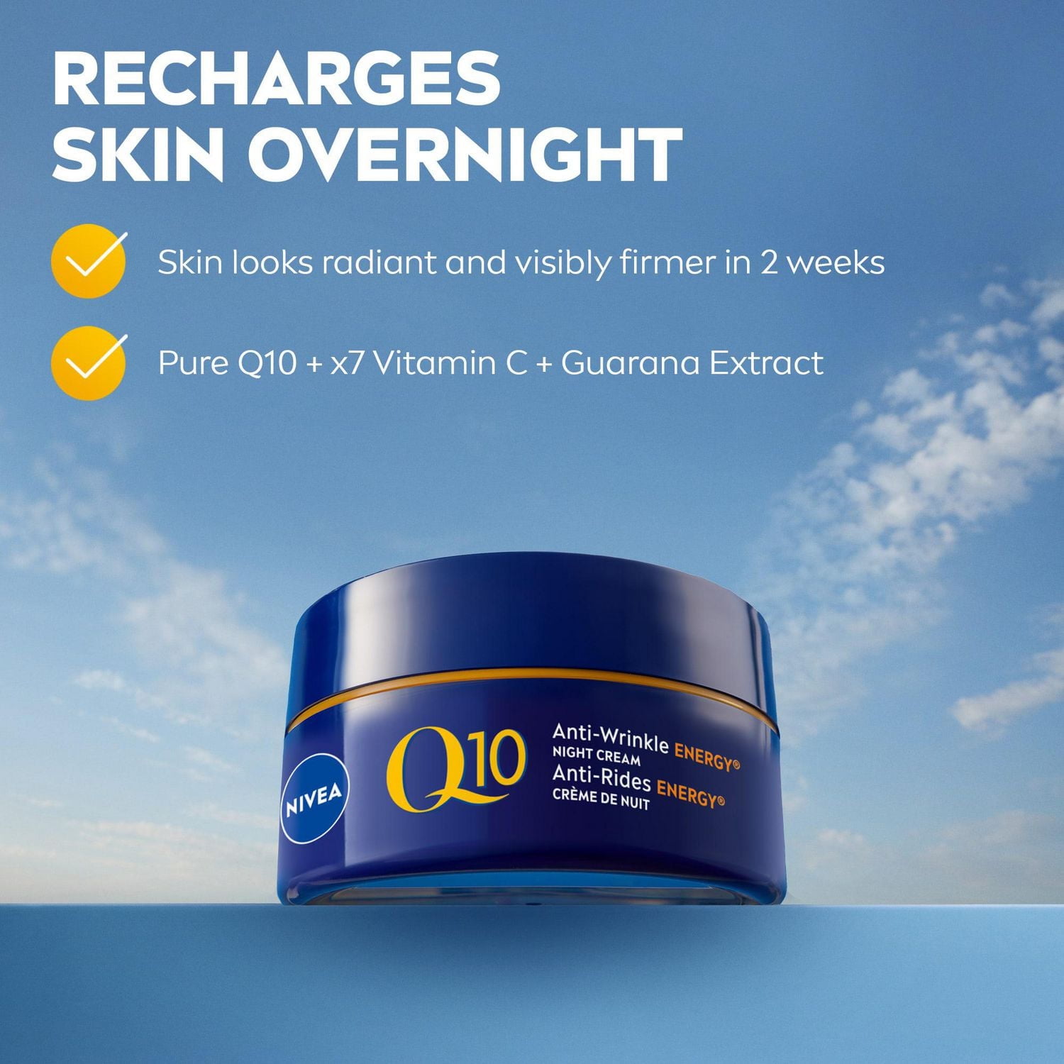 NIVEA Q10 Anti-Rides Crème De Nuit Boost d'Éclat, Peau d'apparence fatiguée et terne Crème Visage Anti Âge - 50 mL