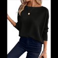 thumbnail image 2 of Camiseta de Punto de Otoño con Cuello Redondo y Hombros Descubiertos para Mujer, Larga Negro L, 2 of 7