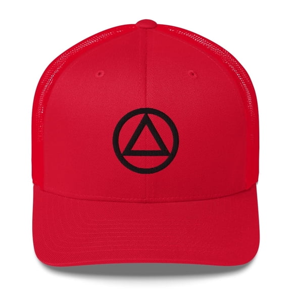 AA NA lg Black Circle Triangle 12-step Clean Sober Logo Sobriety Recovery Gifts Retro Mesh Hat (Red)