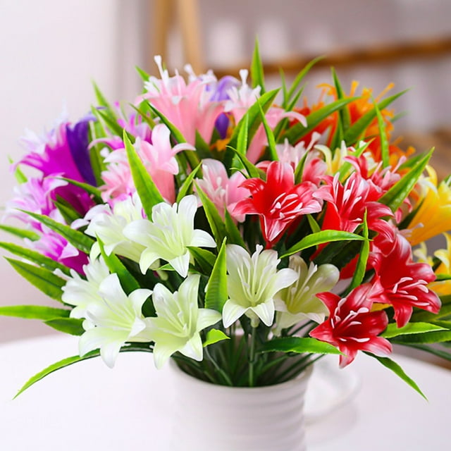 Potted Plant Artificial Plastic Lily Simulation Flowers Photo Props Home Decor