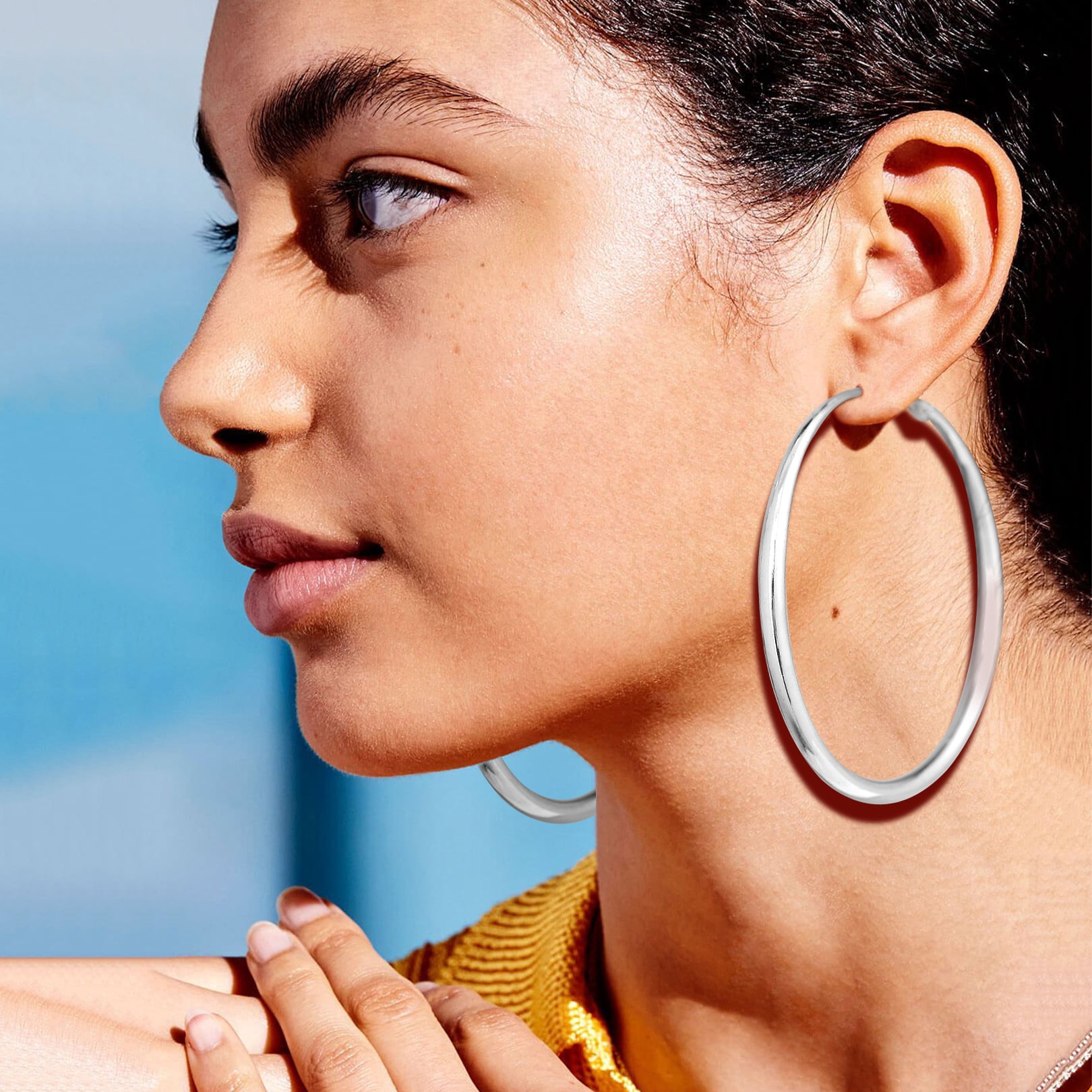 FOCALOOK Chunky Hoop Earrings for Women 316L Stainless Steel Hypoallergenic 5mm Thick Tube Large Circle Hoops 80mm