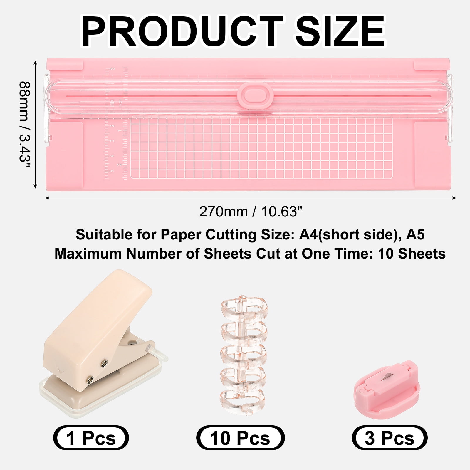 Uxcell Paper Cutter Trimmer, A4 Straight Small Portable Paper Slide Paper Slicer with Hole Punch and Binder for Craft Cardstock, Label Card, Scrapbook, Black