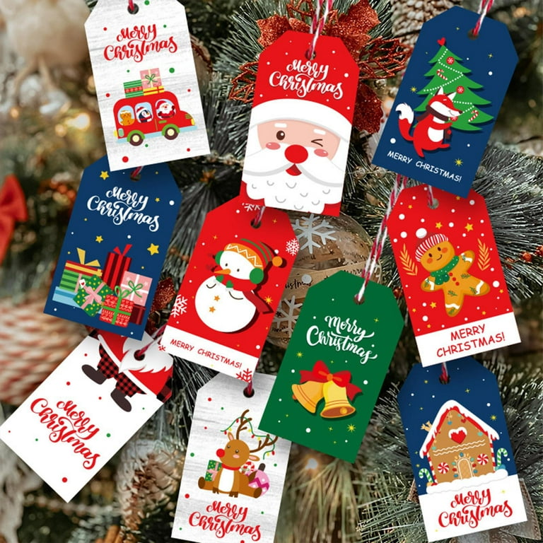 Christmas Tags with Holes Creative Gift Tags for Celebration Present Holiday 50pcs Cotton String, Size: 4cmx7cm