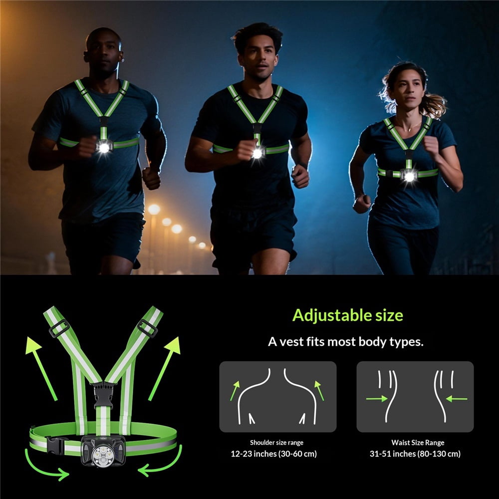 Running Lights for Runners , 6 Modes Running Light with 90°Adjustable Tilt, Rechargeable Visibility Reflective Vest for Night Walking/Cycling/Jogging