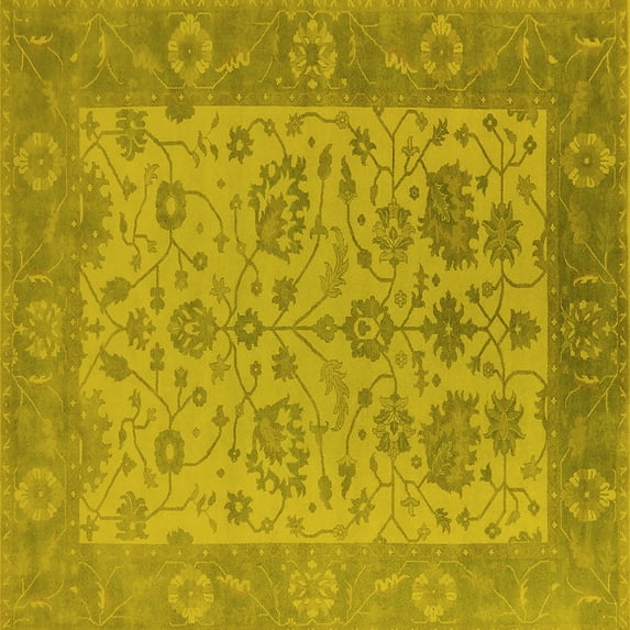Ahgly Company Indoor Square Oriental Yellow Traditional Area Rugs, 6' Square