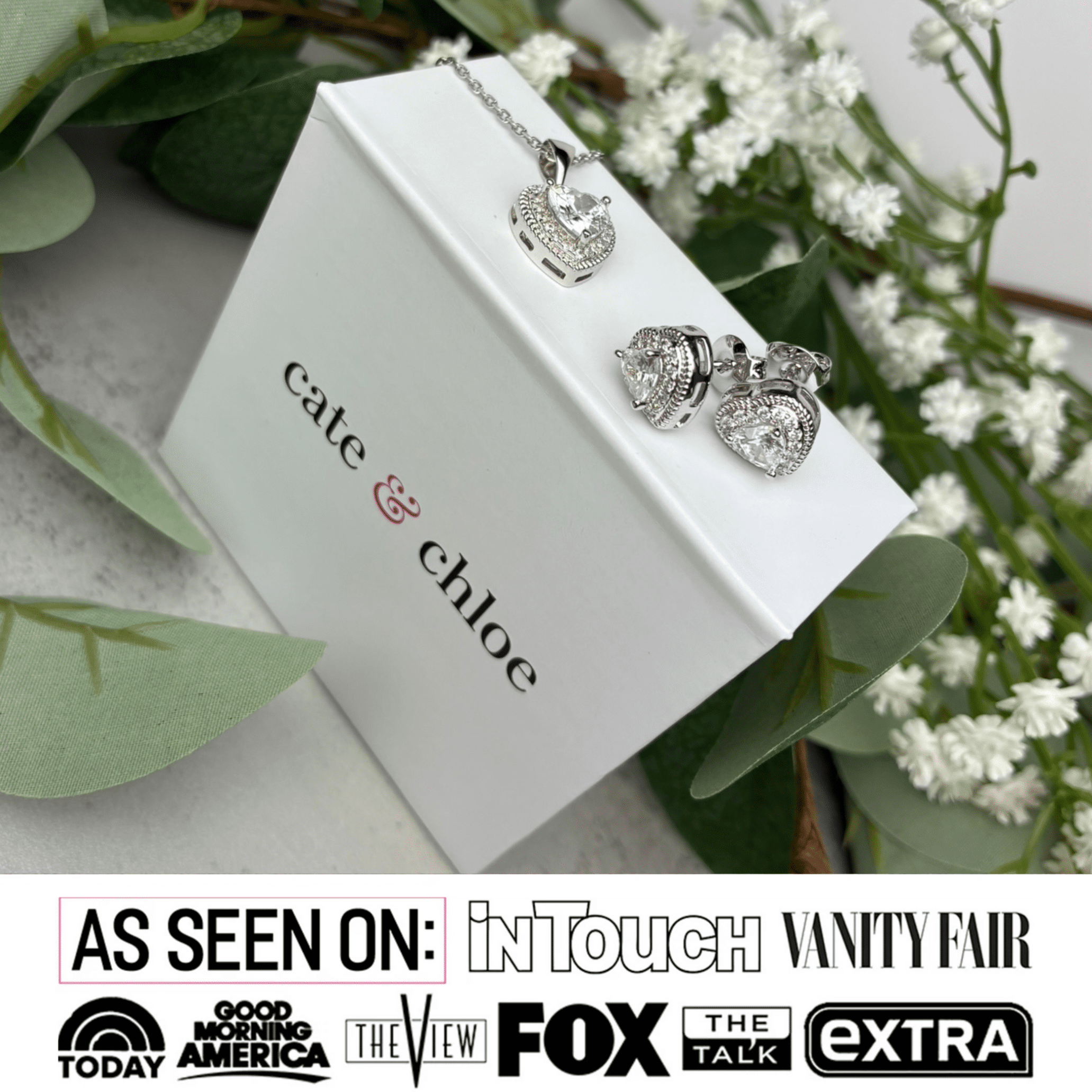 Cate & Chloe Coraline 18k White Gold Plated Jewelry Set with Simulated Diamond Crystals for Women