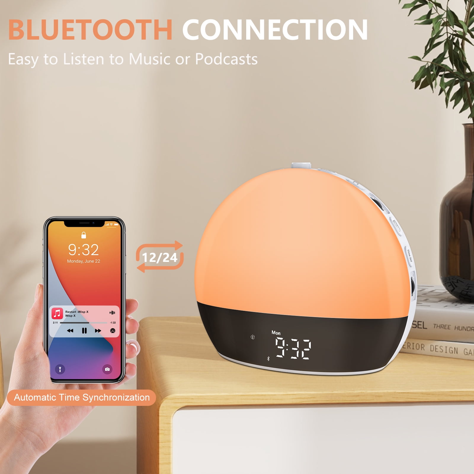 Sunrise Alarm Clock Sound Machine, Wake Up Light with Sunset Simulation, Dimmable Clock for Bedroom, Night Light & 25 Sleep Sounds, White Noise Machine,Wake Up Light Alarm Cloc
