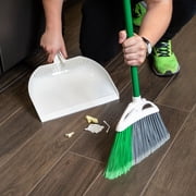 Libman Household Angle Broom and Dust Pan with Clean Fibers Comb, Green/White