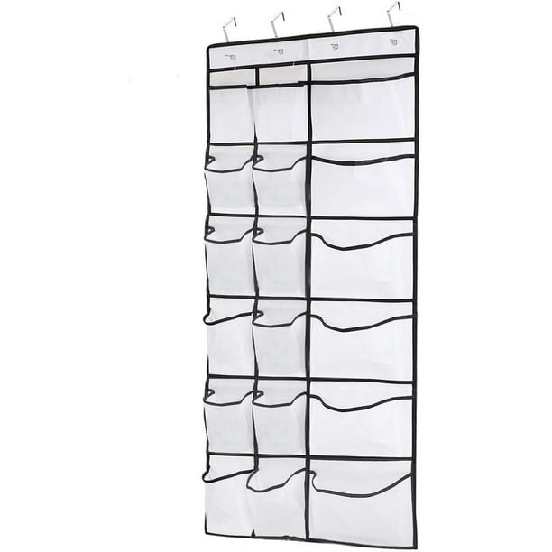 Organizadores de zapatos para colocar sobre la puerta, 12 bolsillos de malla + 6 almacenamiento de malla grande, varios compartimentos, colección de zapateros colgantes con 4 ganchos, organizador de