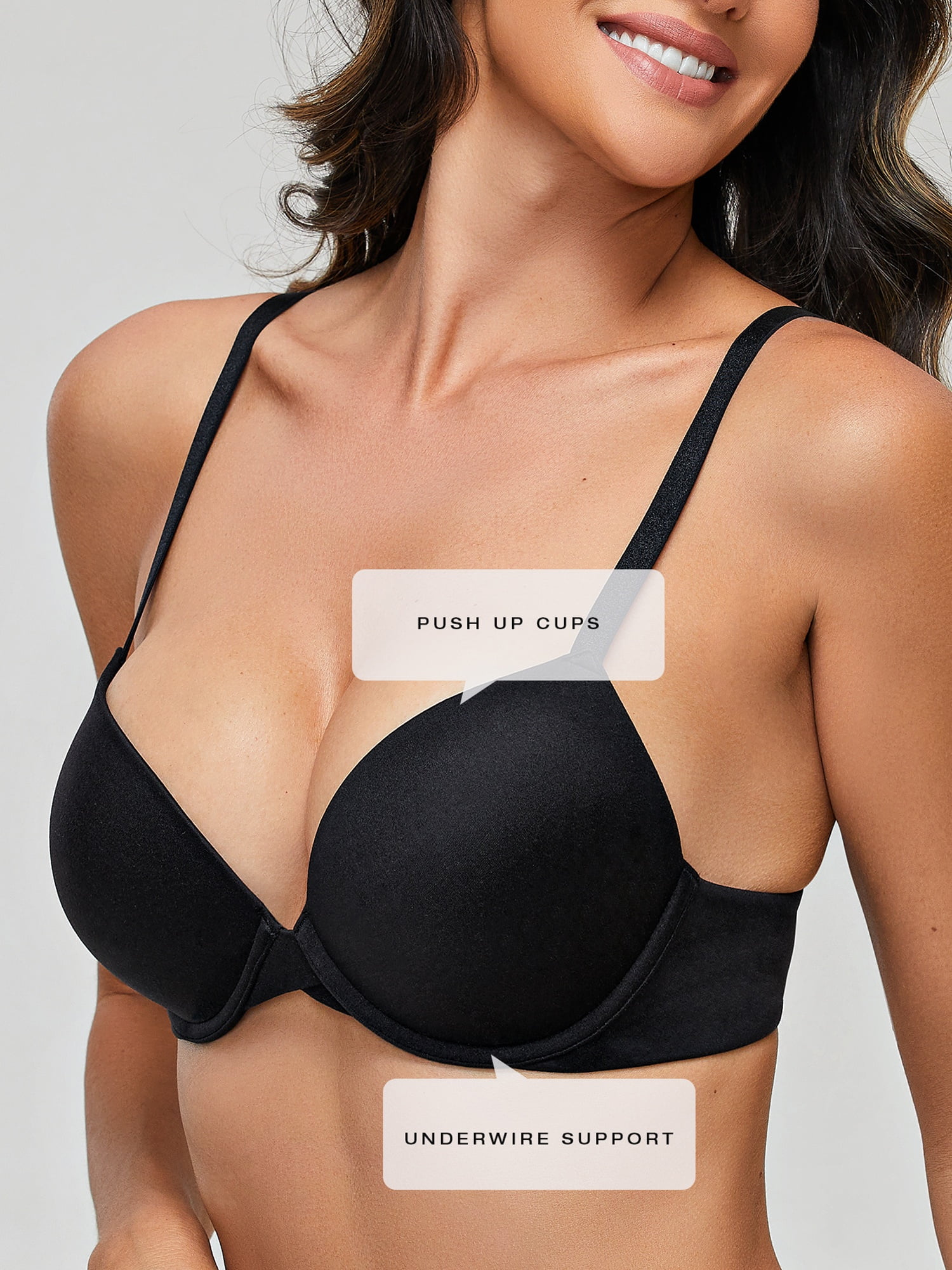 Deyllo Women's Push Up Bra Full Coverage Underwire Support Padded Seamless T Shirt Bra, Black 36D
