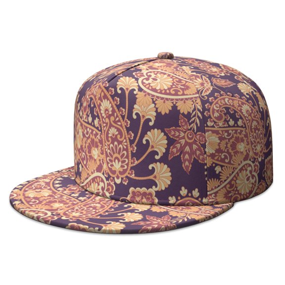 Paisley Vintage Snapback Hat - Flat Brim Unisex Baseball Cap with Boho Floral Pattern, Adjustable Streetwear Hip Hop Cap for Men Women
