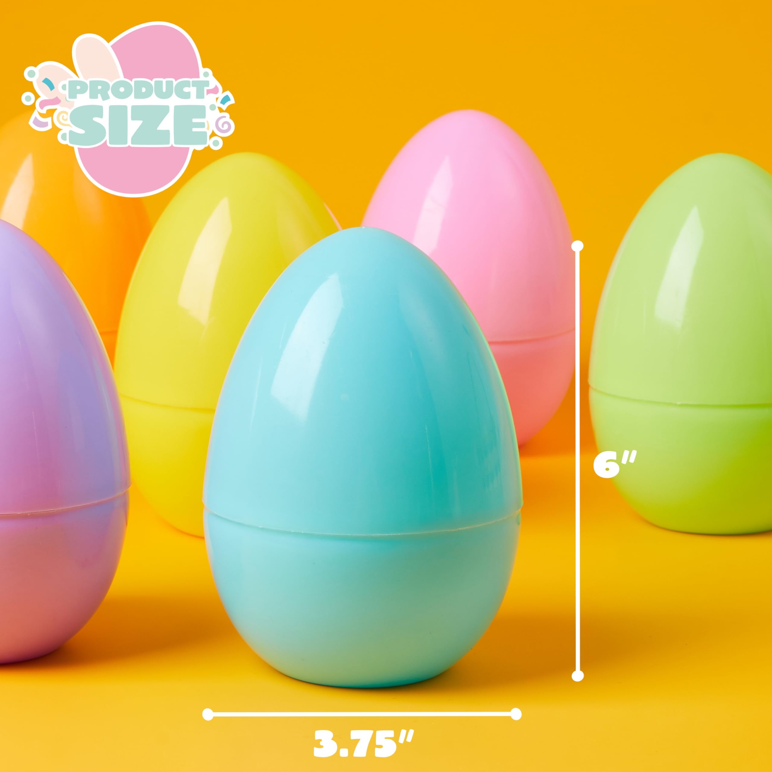 Joyfy 6 pack Large Easter Eggs, 6" Pastel Jumbo Plastic Easter Eggs, Empty Fillable for Easter Egg Hunt, Basket Stuffers, Party Favors, Classroom Prize Supplies