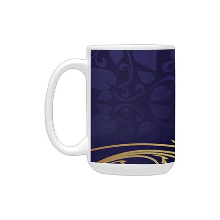 

Navy Blue Decor Romantic Royal Leaf Pattern with Golden Floral Branch with Leaves Dark Blue and Gold Ceramic Mug (15 OZ) (Made In USA)