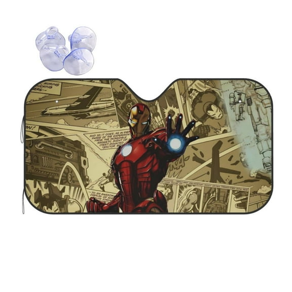 Front Windshield Sun Shade Iron Man Folding Shield UV Ray Blocks Visor Protector for Car Truck SUV Medium