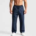thumbnail image 2 of Men's Casual Pants Drawstring Elastic Waist Chino Pants Straight Leg Slacks Cotton Twill Trousers with Pockets,twill chino pants Blue XXXL, 2 of 7