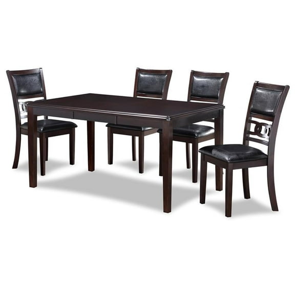 Pemberly Row 60" 5-Piece Rectangular Wood Dining Set with 4 Chairs in Ebony