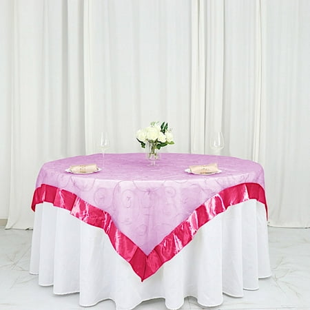

BalsaCircle 72 x 72 Fuchsia Embroidered Sheer Organza Square Table Overlays Wedding Tablecloth