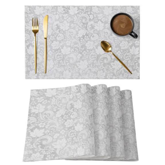 GreyMaple Leaf Placemats Set of 12, Country Farmhouse Pastoral Abstract Flower Leaves Non-Slip Place Mats Washable Table Mats for Kitchen Dining Table Decorations Indoor/Outdoor