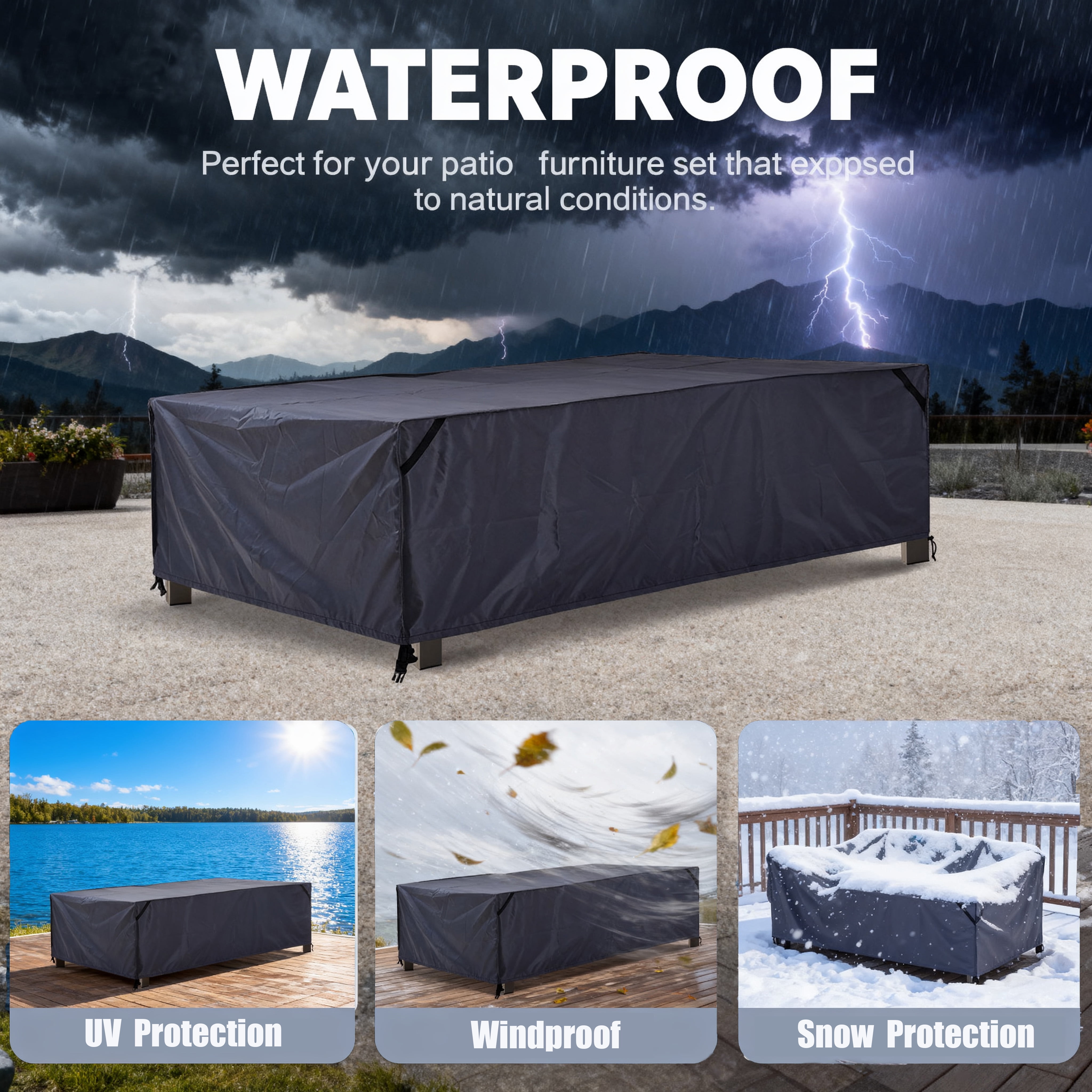 Waterproof Patio Furniture Covers, 420D Heavy Duty Oxford Rectangular Outdoor Table and Chairs Set Cover, Anti-UV & Windproof Garden Furniture Protector for Dining Set, Sofa, Sectional