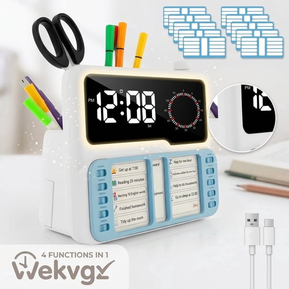 Visual Timer and Digital Countdown Clock with Task List, 4-in-1 Desk Productivity Tool for Students Wekvgz