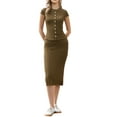 thumbnail image 2 of 2 Piece Skirt Sets for Women Knit Cap Sleeve Button Down Top Bodycon Skirt Knit Dresses XL Brown, 2 of 6