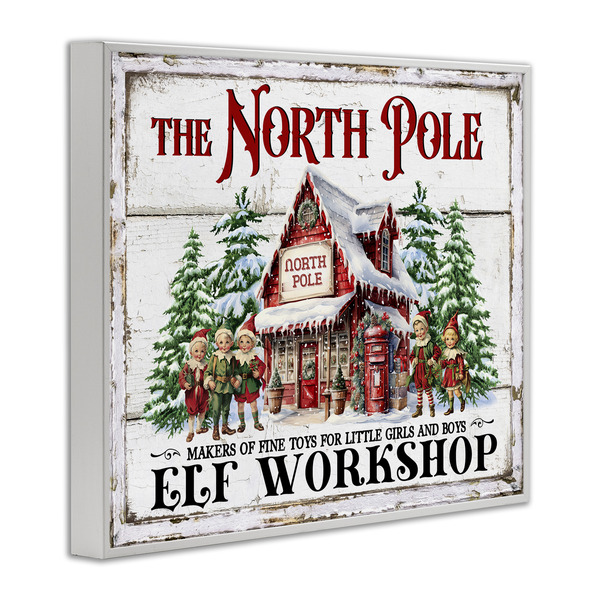 Stupell Industries North Pole Workshop Holiday Painting White Framed Art Prints Wall Art, 20 x 16