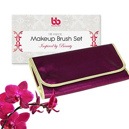 Best Professional Makeup Brushes Set - 16 Pc Purple Cosmetic Foundation Make up Kit - Beauty Blending for Powder & Cream - Bronzer Concealer Contour Brush - Beauty