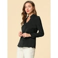 thumbnail image 4 of Camisa abotonada Allegra K cuello alto escote En V recortado carrera primavera Negro L, 4 of 6
