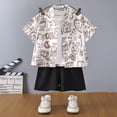 thumbnail image 2 of Ramiter Toddler Kids Baby Boy Summer Clothes Sets 1T 2T 3T 4T 5T Letter Print Short Sleeve Tops Camouflage Shorts Outfits(Coffee,5-6 Years), 2 of 5