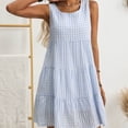thumbnail image 5 of Dolkfu Crew Neck Dresses for Women Dressy Casual Sleeveless French Style Blue Mid-Length Peasant Dresses Refreshing Plaid Relaxed Fit Dresses Light Blue,S, 5 of 6