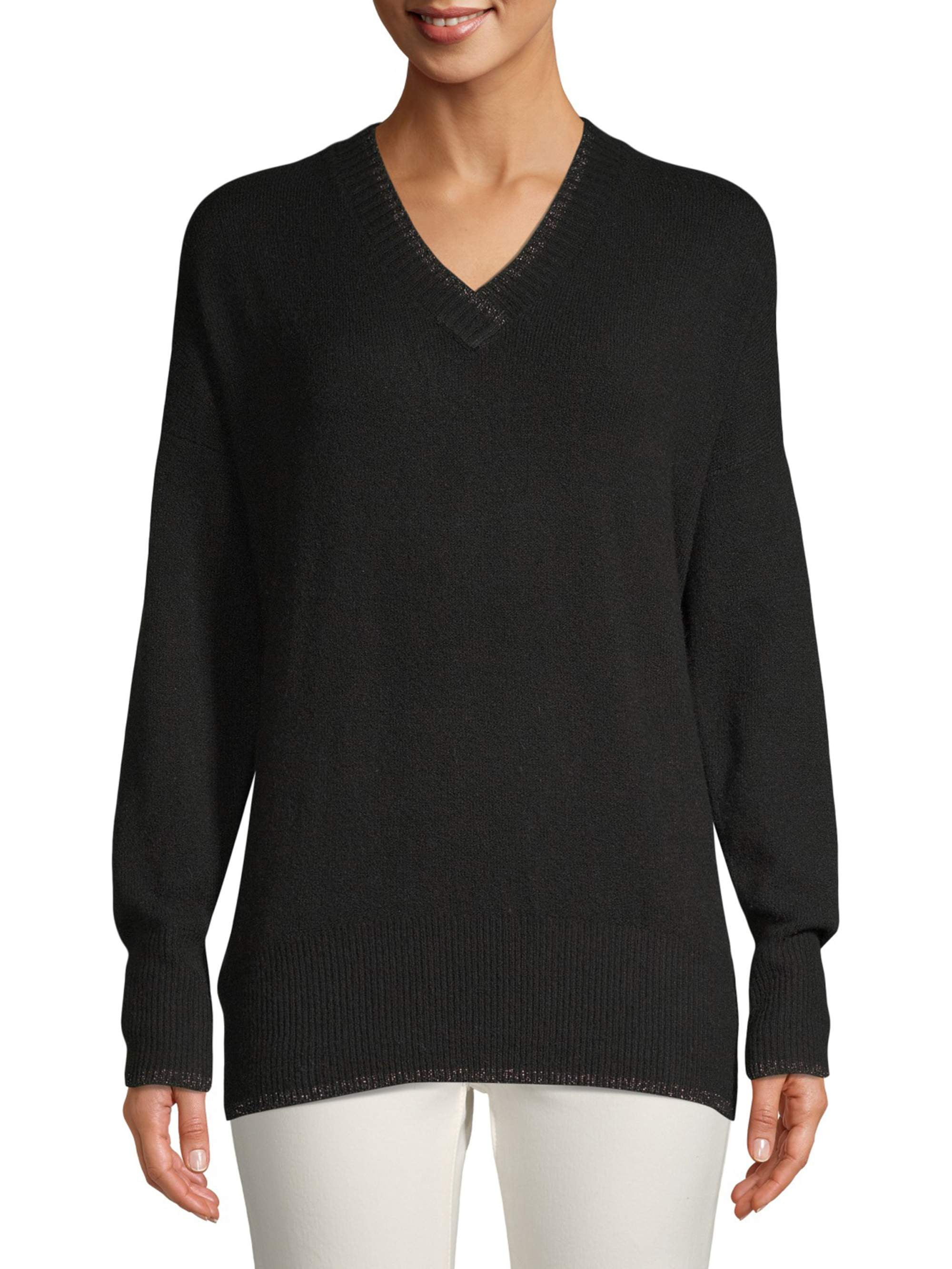 V-Neck Drop Shoulder Sweater - Walmart 