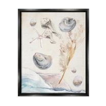 Stupell Beach Shore Splashing Sea Shells Landscape Painting Black Floater Framed Art Print Wall Art