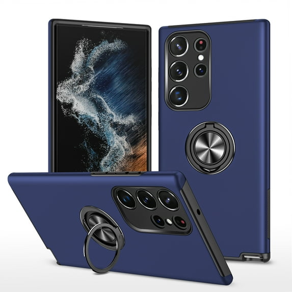 Mantto Case for Samsung Galaxy S23 Ultra with Ring Stand, 360°Rotatable Ring Holder Magnetic Kickstand, Matte Back Shockproof Kickstand Protective Phone Case for Samsung Galaxy S23 Ultra,Blue