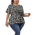 thumbnail image 2 of Women's Plus Size Tops Ruffle Short Sleeve Summer Chiffon Floral Blouse Black 2X, 2 of 7
