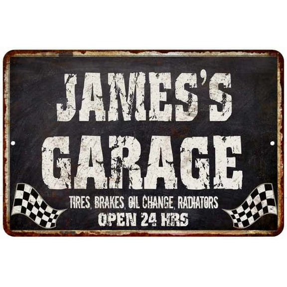 JAMES'S Garage Black Grunge Sign 8x12 Decor Gift 108120005179