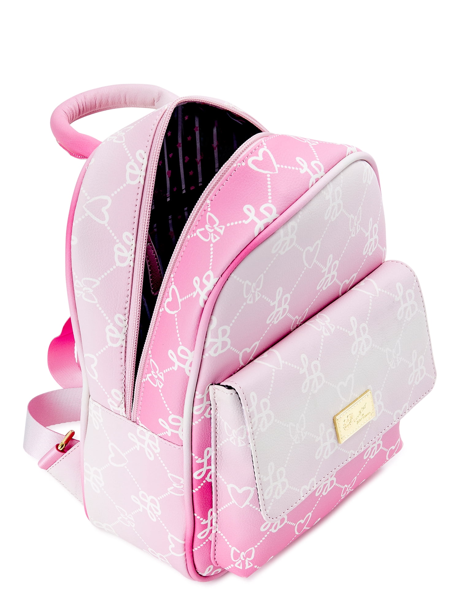 Luv Betsey by Betsey Johnson Women's Adult Backpack with Front Pocket Pink and White