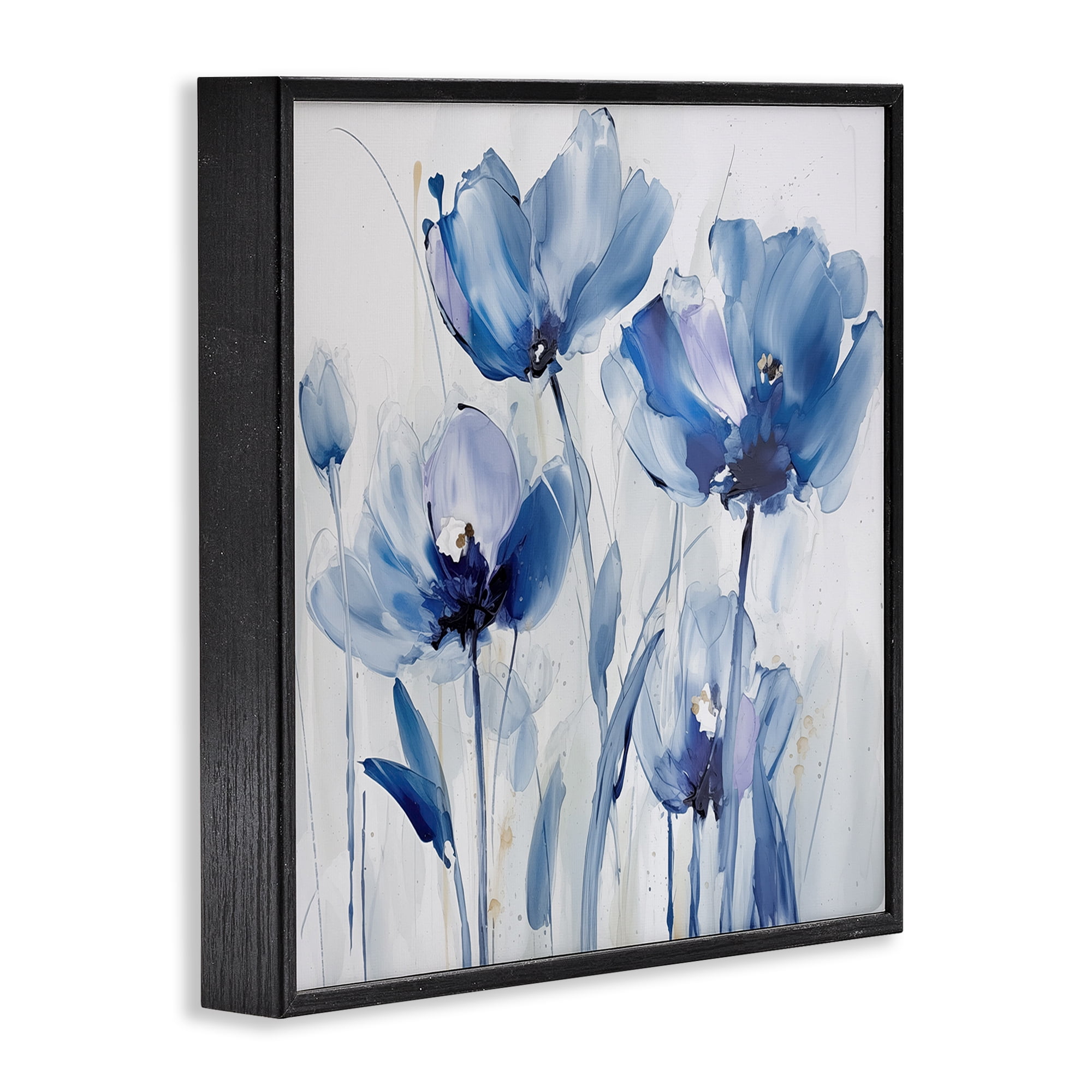 Stupell Industries Blue Abstract Blooms Botanical & Floral Painting Black Framed Art Print Wall Art, 24 x 24