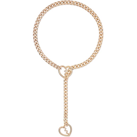 shiyou-Womens Broken Heart O-ring Slip Chain Necklace, Punk Gothic Heart Breaker Cuban Link Chain Choker Adjustable Gold Lariat Y-Necklace
