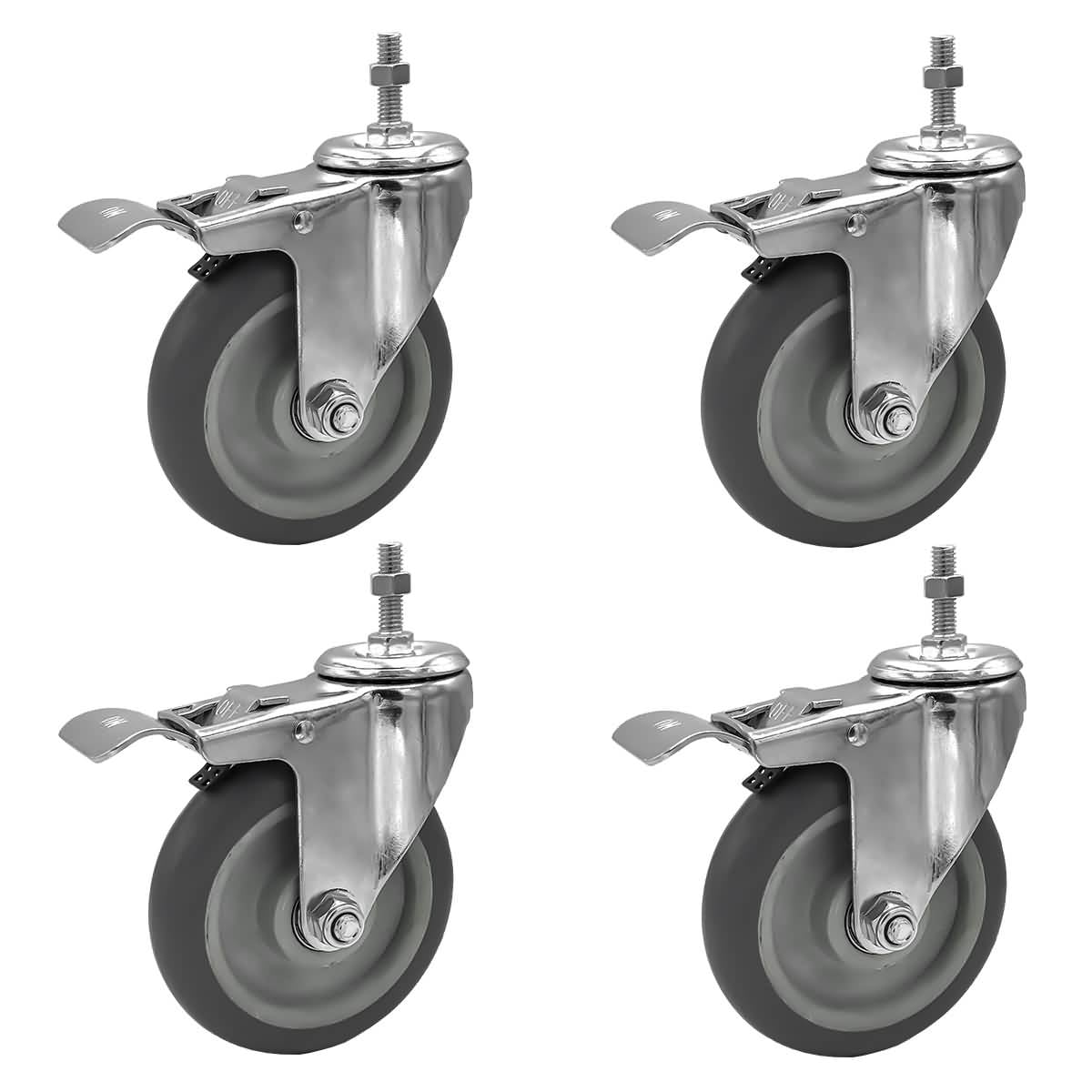 FactorDuty 5 Inch Grey Caster Wheel With Brake Dual Locking 3/8"1.2