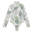 thumbnail image 3 of joogoo Summer Palm Leaf Women's Mock Turtle Neck Long Sleeve Bodysuit L, 3 of 8