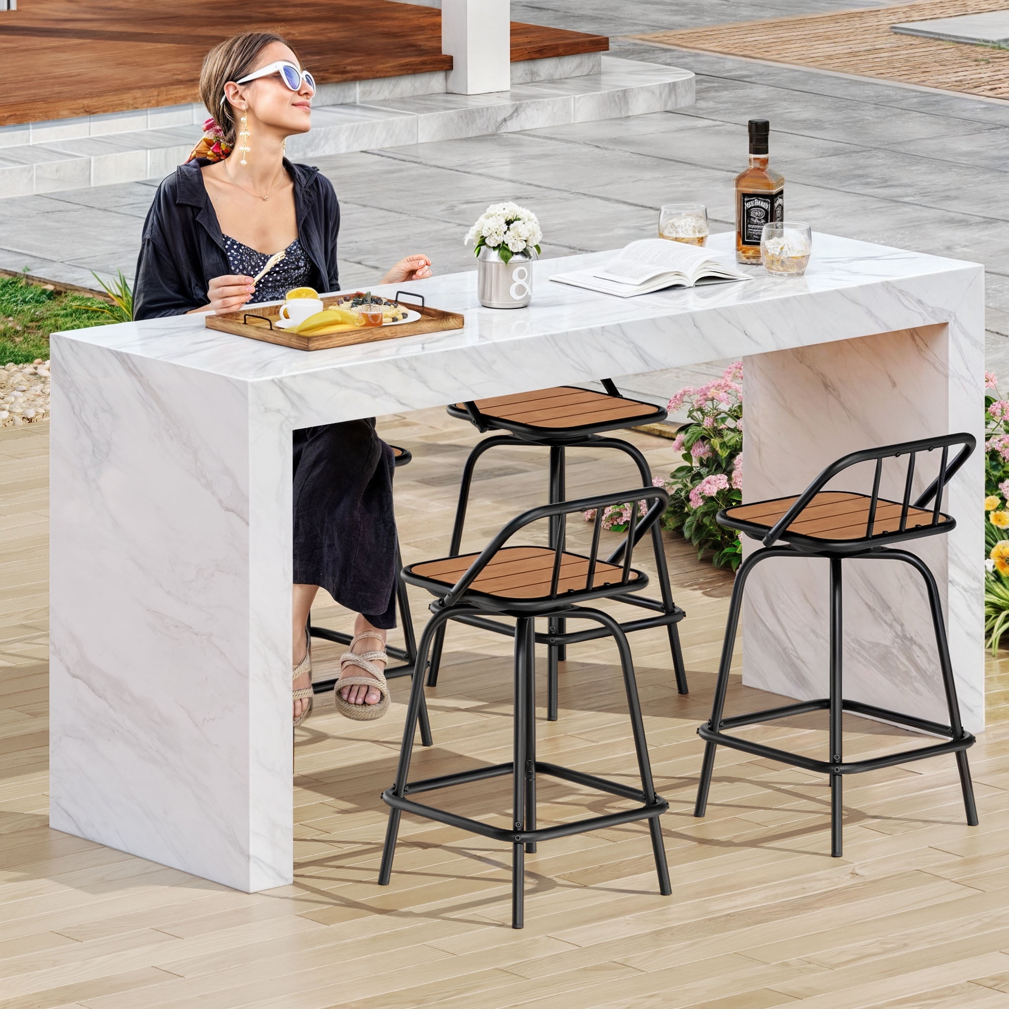 Uforic 24" Swivel Bar Stools Set of 2 - 360° Rotation Outdoor Patio Bar Height Dining Chairs,Counter Height Barstool