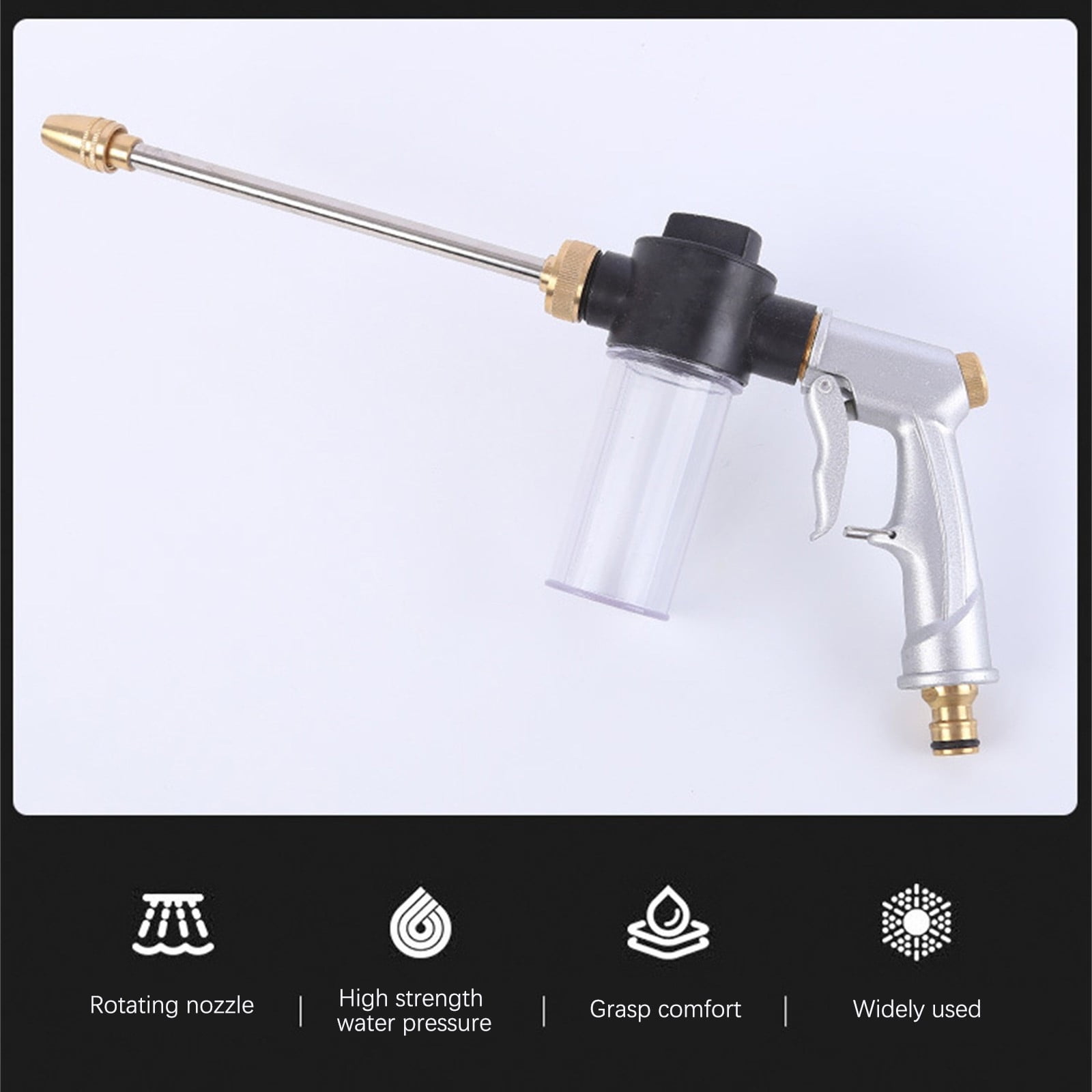 JilgTeok 2 Packs 360° Rotating Metal Garden Hose Nozzle with Foam Pot High Pressure Sprayer for Car Wash Yard Cleaning Adjustable Water Flow Ergonomic Handle